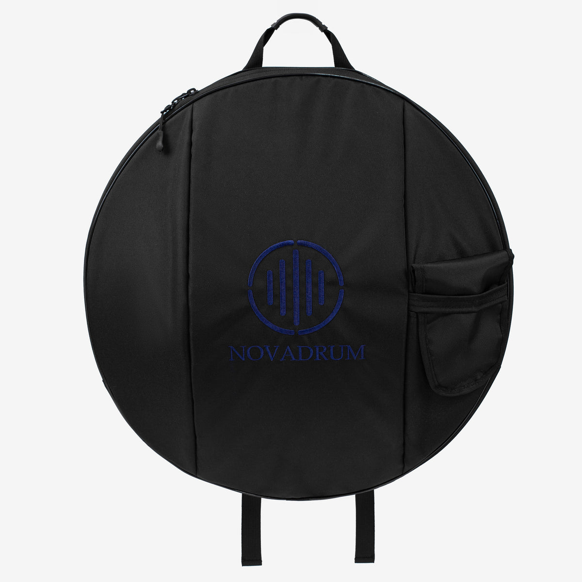 Black NovaDrum soft case for steel tongue drums with embroidered logo, shoulder straps and side pocket