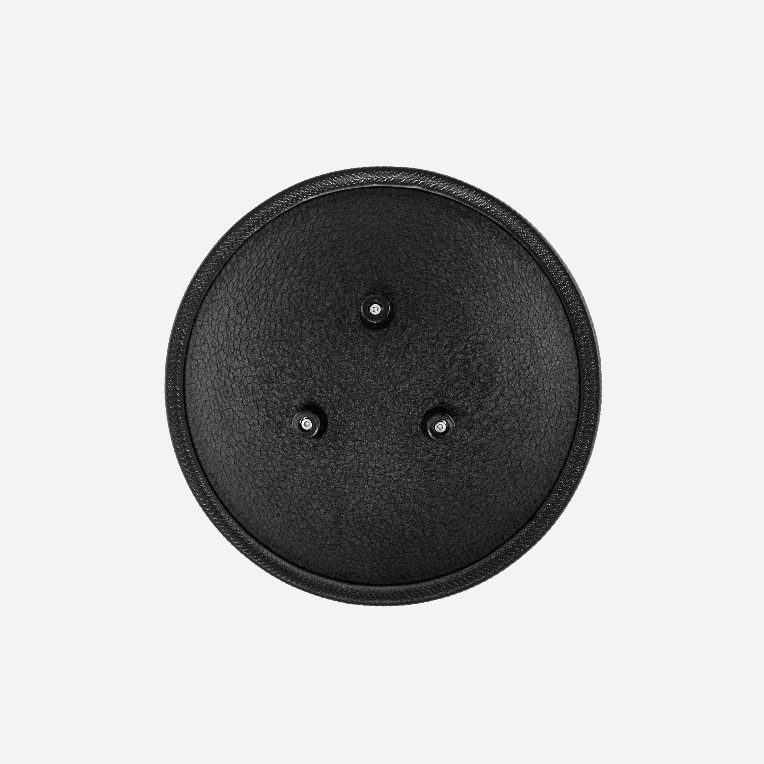 Back view of the Novadrum 28 steel tongue drum in black textured finish, featuring three rubber feet and a black protective rim